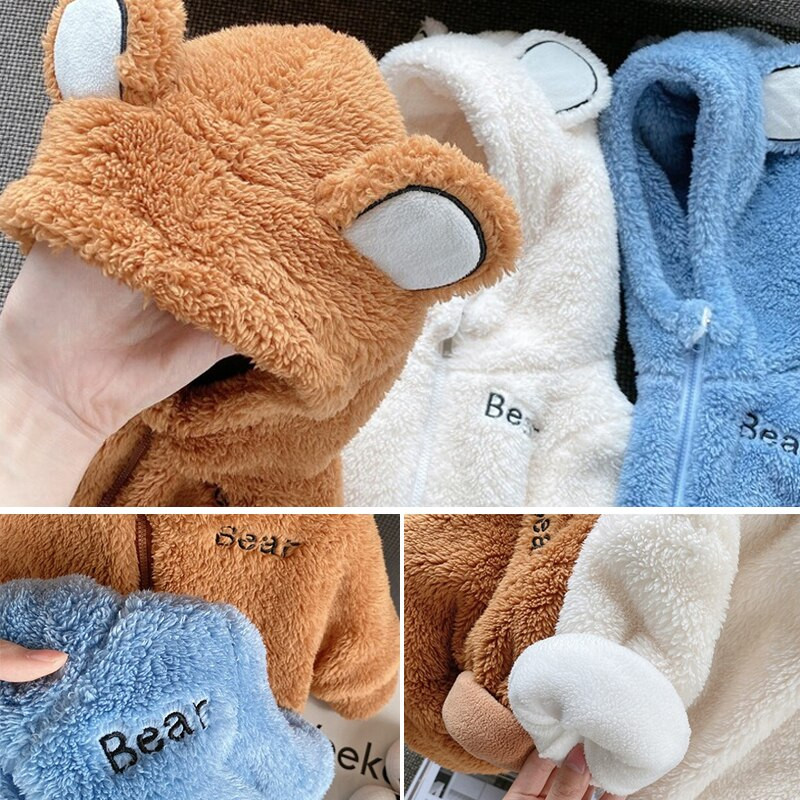 Cute Bear Λούτρινο Βρεφικό Μπουφάν Νέο Φθινοπωρινό Χειμωνιάτικο Ζεστό Παλτό για Κορίτσια Κοστούμι χιονιού με κουκούλα Παιδικά πανωφόρια 1 2 3 4 5 ετών