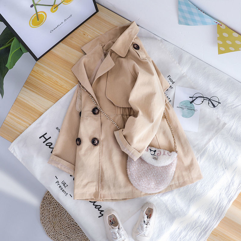 Anglijas stils Pavasaris Rudens Kokvilna Meitene Toddler Trench kids Vējjaka Mode Maza Meitene Divrindu jakas tērpi