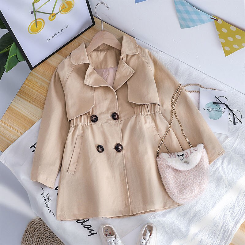 Anglijas stils Pavasaris Rudens Kokvilna Meitene Toddler Trench kids Vējjaka Mode Maza Meitene Divrindu jakas tērpi