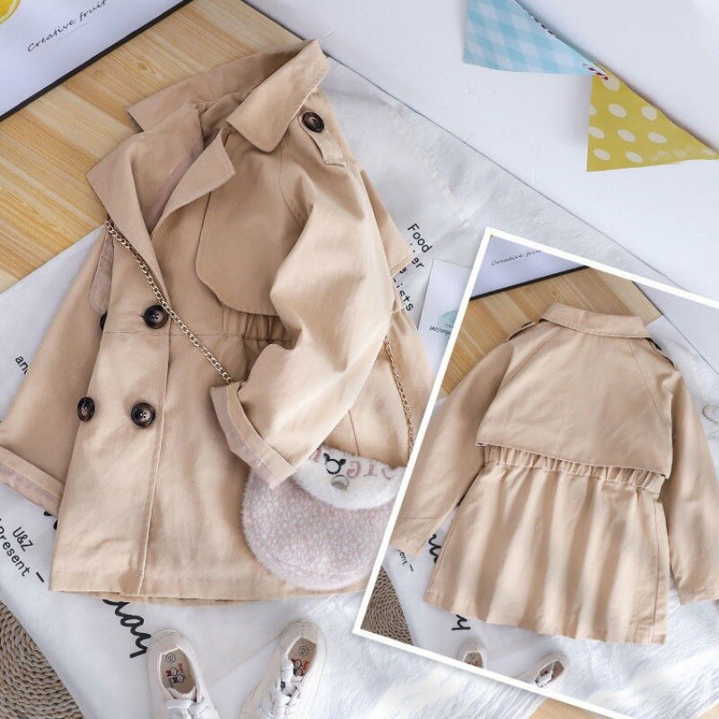 Anglijas stils Pavasaris Rudens Kokvilna Meitene Toddler Trench kids Vējjaka Mode Maza Meitene Divrindu jakas tērpi