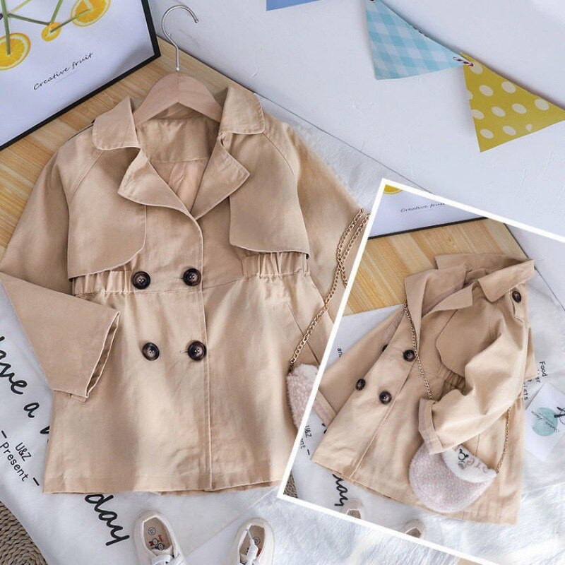 Anglijas stils Pavasaris Rudens Kokvilna Meitene Toddler Trench kids Vējjaka Mode Maza Meitene Divrindu jakas tērpi