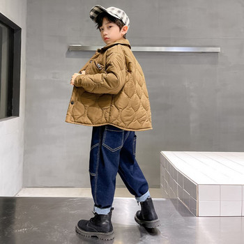 Есен Зима Памучни якета за момчета Каки Синьо Черен Цвят Нова мода Корейски ежедневни едноредни горнища Детски дебели горни дрехи
