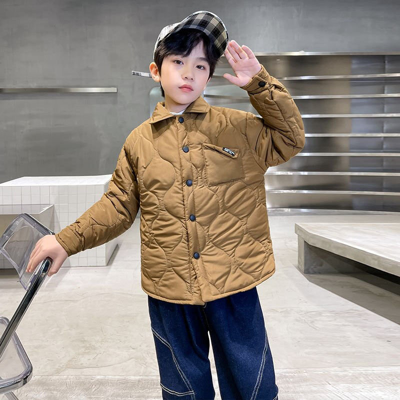 Jesen Zima Pamučne jakne za dječake Kaki plavo crne boje Nove modne korejske ležerne majice s jednim kopčanjem Dječja debela gornja odjeća