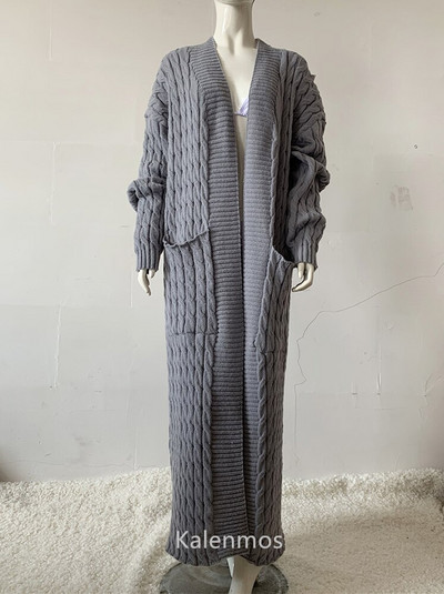 Sieviešu džemperis ar džemperi, 2022. gada silts džemperis, rudens, ziemas, zaļa, tamborēta, gara jaka.