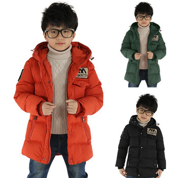 Зимно модно пухено палто за момчета Корейски шевове с качулка С дълга ръкав Спортно анимационно удебелено полярено топло детско облекло