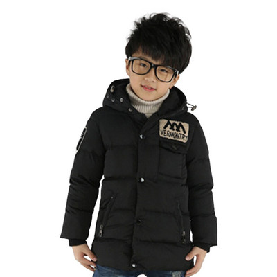 Ziemas modes zēnu dūnu mētelis korejiešu izšūšanai ar kapuci garām piedurknēm sporta karikatūra bieza flīsa silts bērnu apģērbs
