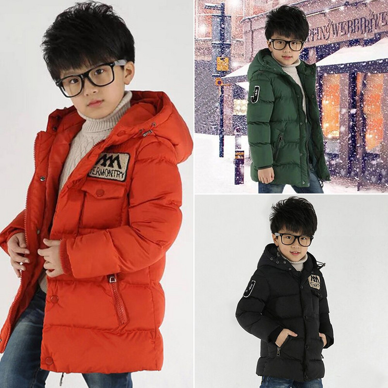 Ziemas modes zēnu dūnu mētelis korejiešu izšūšanai ar kapuci garām piedurknēm sporta karikatūra bieza flīsa silts bērnu apģērbs