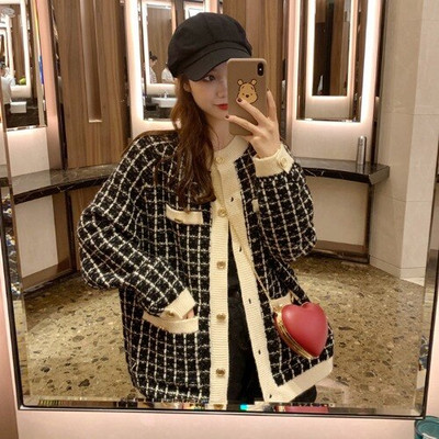 [EWQ] 2022. gada rudens jauns džemperis, mētelis, retro stila krekls ar garām piedurknēm, rūtains, brīvs adīts jaciņš, plūdmaiņas, sieviešu QB321