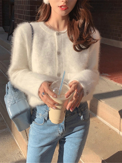 Woherb elegants kašmira apgriezts džemperis, trikotāžas džemperis, sieviešu Kawaii sieviešu ielu apģērbs ar pogu uz augšu Solid Kardigany Damski