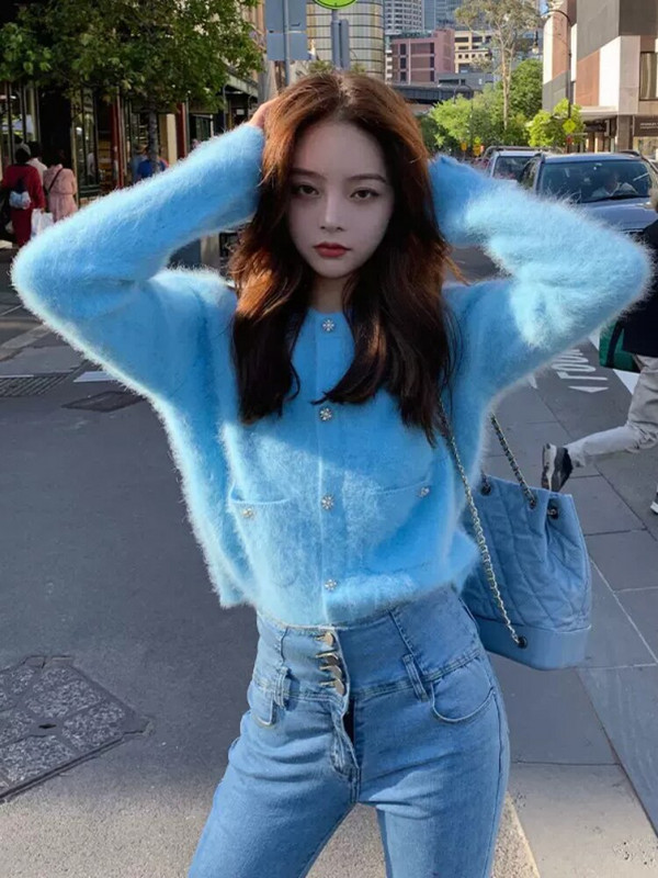 Woherb elegants kašmira apgriezts džemperis, trikotāžas džemperis, sieviešu Kawaii sieviešu ielu apģērbs ar pogu uz augšu Solid Kardigany Damski