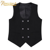 Gyerek fiúk klasszikus öltöny mellény U nyakú duplasoros ujjatlan mellények formális mellény úriember gyerekruházat esküvői jelmez