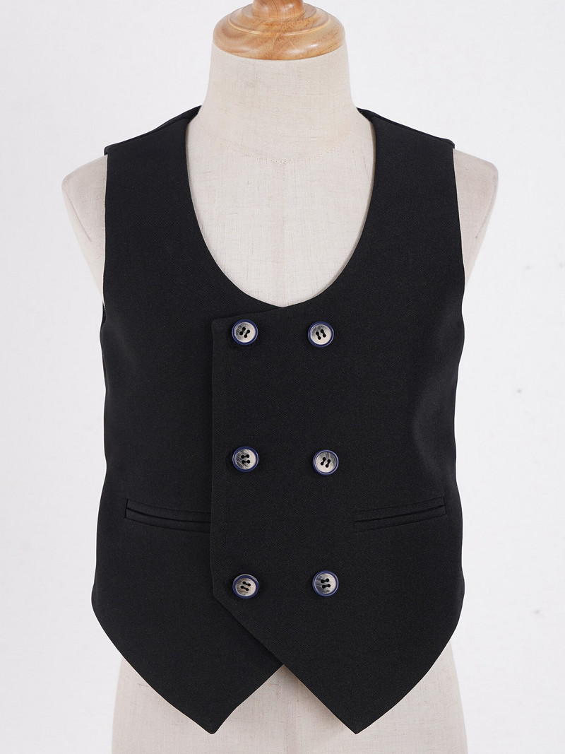 Gyerek fiúk klasszikus öltöny mellény U nyakú duplasoros ujjatlan mellények formális mellény úriember gyerekruházat esküvői jelmez
