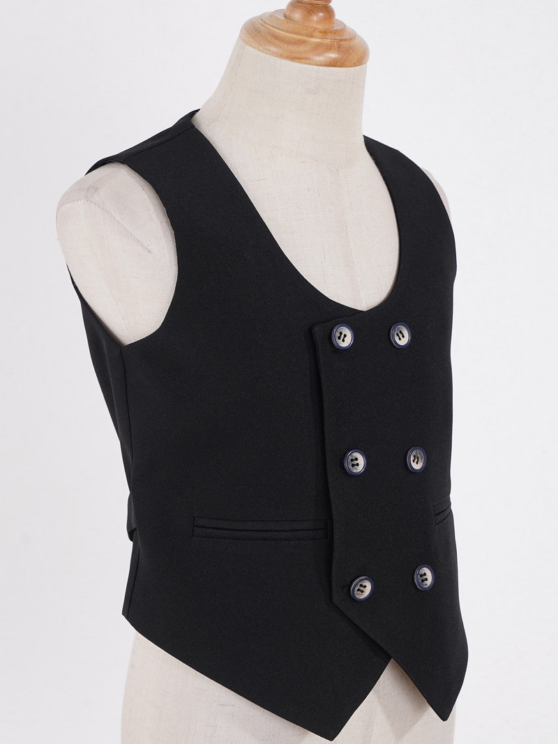 Gyerek fiúk klasszikus öltöny mellény U nyakú duplasoros ujjatlan mellények formális mellény úriember gyerekruházat esküvői jelmez