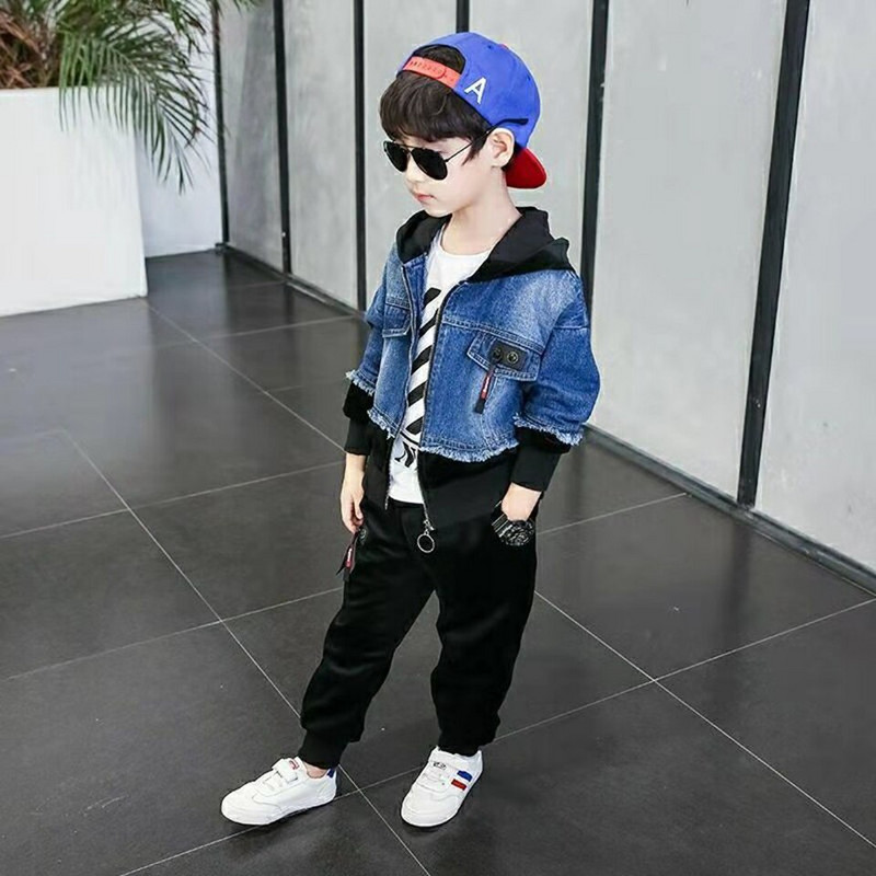 2 krāsas Pavasara zēnu jakas bērniem ar kapuci Bērnu džinsa mēteļi rudens mazuļu zēnu apģērbi virsdrēbes bērnu apģērbi 4-13 g.
