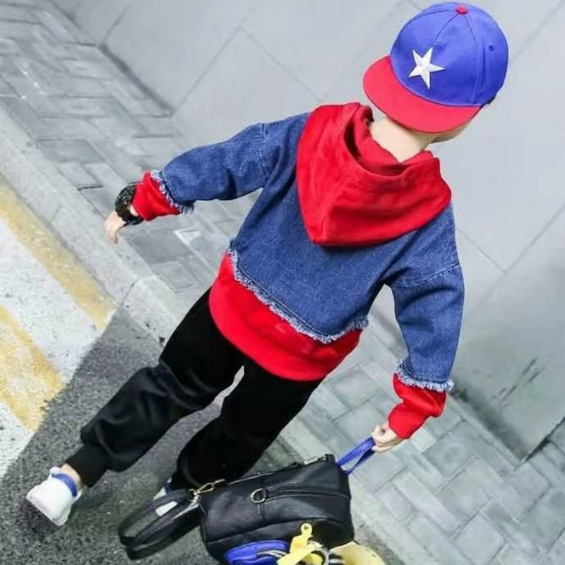 2 krāsas Pavasara zēnu jakas bērniem ar kapuci Bērnu džinsa mēteļi rudens mazuļu zēnu apģērbi virsdrēbes bērnu apģērbi 4-13 g.