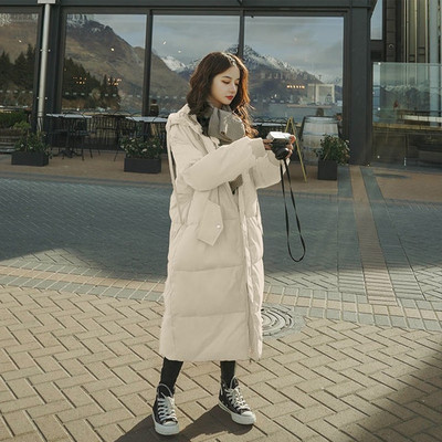 Γυναικείο παλτό 2022 Νέα κορεατική έκδοση Χαλαρό μπουφάν με φερμουάρ μεσαίου μήκους με κουκούλα Χοντρό χειμερινό πανωφόρι γυναικεία τάση