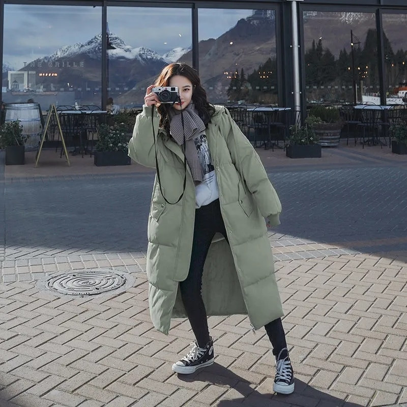 Γυναικείο παλτό 2022 Νέα κορεατική έκδοση Χαλαρό μπουφάν με φερμουάρ μεσαίου μήκους με κουκούλα Χοντρό χειμερινό πανωφόρι γυναικεία τάση