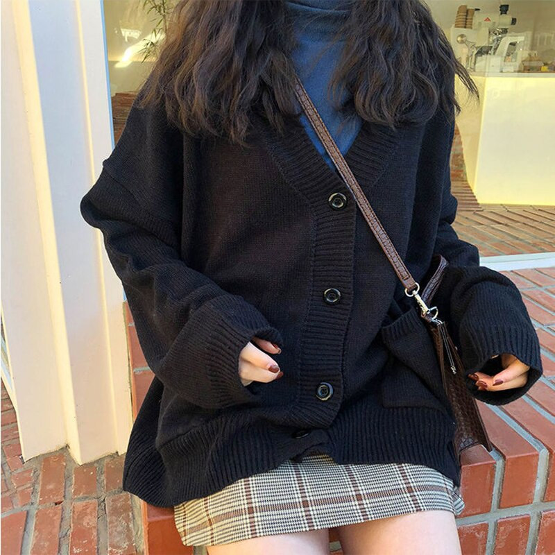 Sieviešu jaka ikdienišķs džemperis Retro pelēks, viengabalains, brīvas kabatas ar V veida kakla izgriezumu, moderns, universāls džemperis, sieviešu topi.