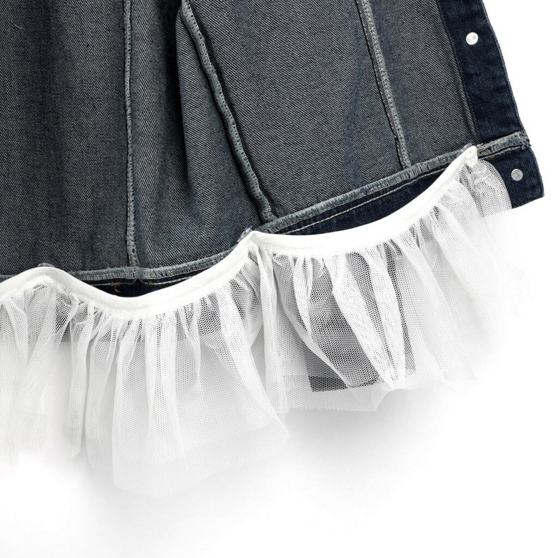 Meiteņu virsdrēbes Mazuļu meiteņu apģērbi 2021. gada rudens ziemas modes mežģīņu apakšmala Toddler, bērnu džinsu jaka ar garām piedurknēm, volāniem, meitenes džinsa mētelis