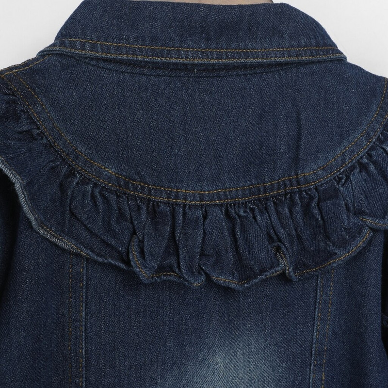 Meiteņu virsdrēbes Mazuļu meiteņu apģērbi 2021. gada rudens ziemas modes mežģīņu apakšmala Toddler, bērnu džinsu jaka ar garām piedurknēm, volāniem, meitenes džinsa mētelis