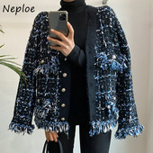 Neploe Stylish V-λαιμόκοψη μικτό χρώμα Πλεκτό Ζακέτα Γυναικεία Φαρδιά μακρυμάνικο πουλόβερ Γυναικείο παλτό με φούντα με κρόσια Fuzzy ζακέτες