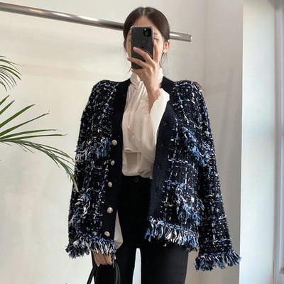 Neploe Stylish V-λαιμόκοψη μικτό χρώμα Πλεκτό Ζακέτα Γυναικεία Φαρδιά μακρυμάνικο πουλόβερ Γυναικείο παλτό με φούντα με κρόσια Fuzzy ζακέτες