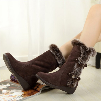 Νέες χειμερινές γυναικείες μπότες Casual ζεστά γούνινα παπούτσια με μεσαία γάμπα Γυναικεία slip-on στρογγυλά μποτάκια με σφήνες Snow Boots παπούτσια Muje Plus μέγεθος 42