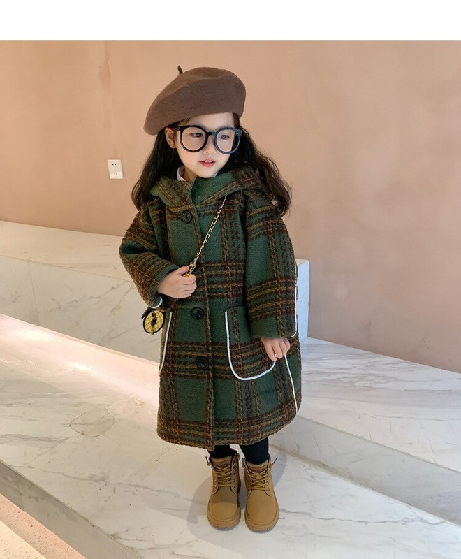 Παιδικά Ρούχα 2022 Φθινόπωρο Χειμερινό παλτό για κορίτσια Νέο μοντέρνο χοντρό παλτό μωρό μαλλί Casual καρό χειμωνιάτικα ρούχα για κορίτσια