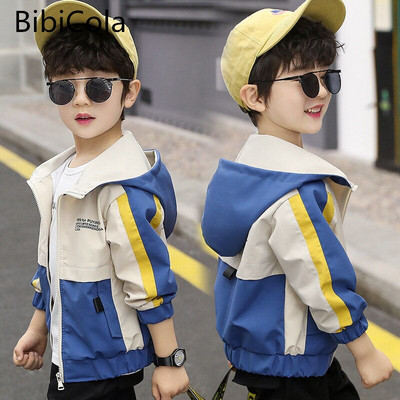 Big Boys Letter Coat Hooded Fashion Children Splice Jacket Windbreaker за пролет есен Детско облекло Бейзболно облекло 4-10Y