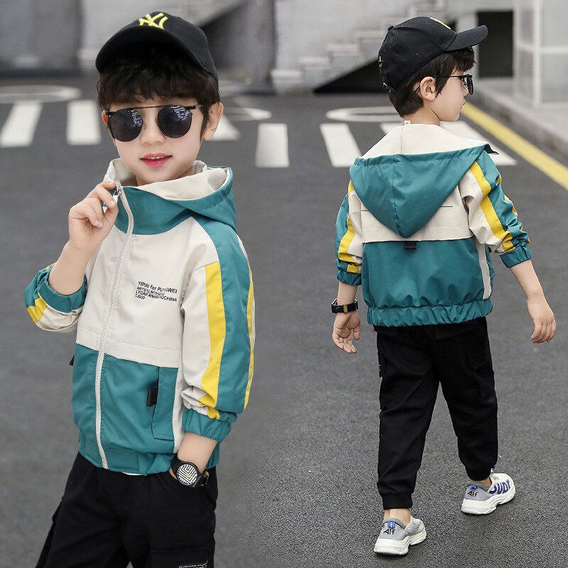 Lielo zēnu burtu mētelis ar kapuci, modes bērnu jaka vējjaka pavasarim rudenim bērniem, apģērbi beisbola apģērbi 4-10 g.