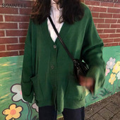 Džemperi Sieviešu jaciņa ar V veida kakla izgriezumu garām piedurknēm Modes brīvi elpojoši ikdienišķa adīšana sievietēm 7 krāsas Rudens Ērts Elegants