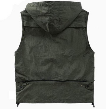 Тактическа жилетка с качулка, много джобове, плюс размер Ежедневна жилетка, мъжки черни армейски зелени горни дрехи, мъжки