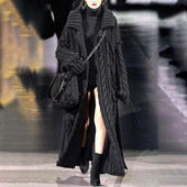 ZJZLL 2021 m. mados europietiškas ir amerikietiškas ilgas megztinis moteriškas rudens žiemos Twist megztas laisvas paltas