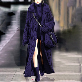 ZJZLL 2021 Fashion European and American Long Cardigan Γυναικείο πουλόβερ Φθινοπωρινό Χειμερινό Twist Πλεκτό Χαλαρό Παλτό