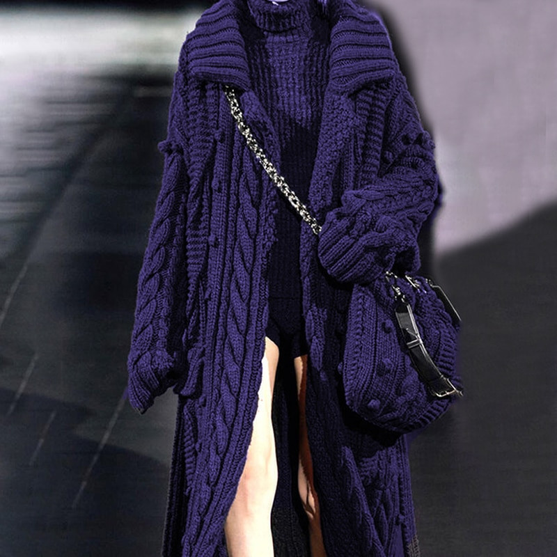 ZJZLL 2021 m. mados europietiškas ir amerikietiškas ilgas megztinis moteriškas rudens žiemos Twist megztas laisvas paltas