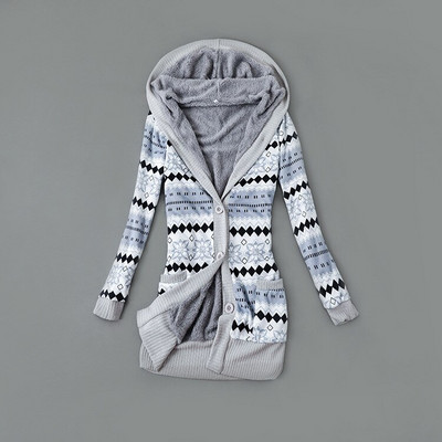 Naiste fliisist lillemustriga kootud kampsunmantlid vabaaja naiste kapuutsiga, lisatud sametnööbiga kardiganmantlid WDC8501