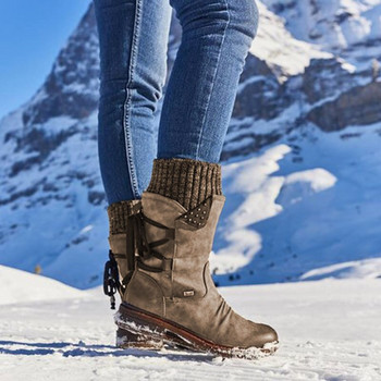 2022 Γυναικείες χειμερινές μπότες μέσης γάμπας Flock χειμερινά παπούτσια Γυναικείες μπότες χιονιού παπούτσια Παπούτσια με ψηλό σουέτ ζεστό μπότα