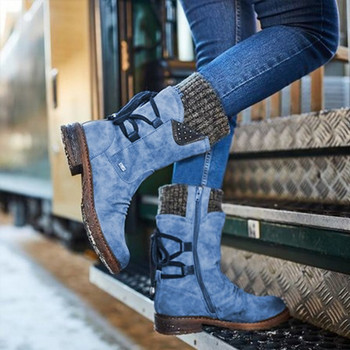 2022 Дамски зимни ботуши до средата на прасеца Flock Зимни обувки Дамски модни ботуши за сняг Обувки Високи до бедрото Велур Топли Botas