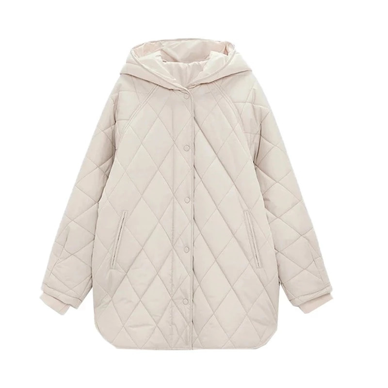 Sieviešu mētelis jakas ar garu kapuci Ziemas ģeometrijas virsdrēbes ar kapuci Siltais mētelis Sieviešu ielas mētelis Sieviešu jaka