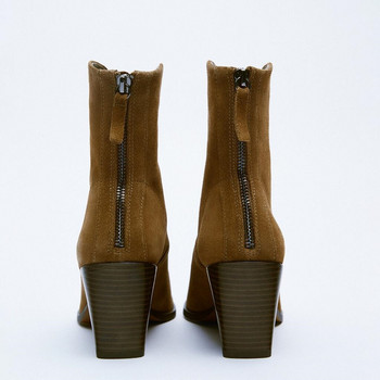 Марков дизайн Зимни дамски ботуши Каубойски ботуши с високи токчета Есенна мода Дамски обувки на ток с остри пръсти Стилет