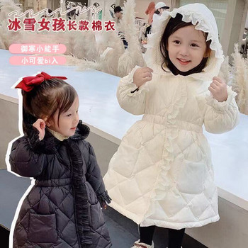 2021 Χειμερινά μακριά παλτό για κορίτσια Παιδικά βελούδινα βαμβακερά γεμιστά χοντρά ζεστά παλτό Κομψά βολάν για μωρά Πανωφόρια με κουκούλα Παιδικά ρούχα