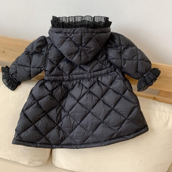 2021 Χειμερινά μακριά παλτό για κορίτσια Παιδικά βελούδινα βαμβακερά γεμιστά χοντρά ζεστά παλτό Κομψά βολάν για μωρά Πανωφόρια με κουκούλα Παιδικά ρούχα