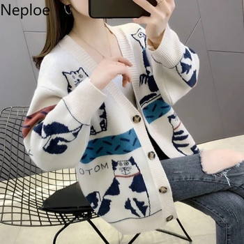 Neploe Φθινόπωρο 2022 Γυναικεία πουλόβερ ρούχα μόδας γάτα Ζακέτα ζώων Γυναικεία υπερμεγέθη μπλούζες Κορεάτικα πλεκτά πουλόβερ Παλτό Pull Femme