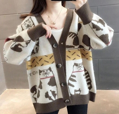 Neploe Jesen 2022. Ženski pulover Odjeća Modni kardigan s mačkama i životinjama Ženske prevelike majice Korejski pleteni džemperi Kaput Pull Femme