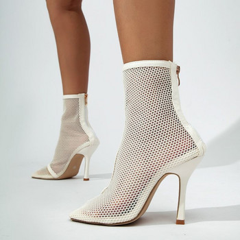 Καλοκαίρι 2022 Νέες γυναικείες μπότες μόδας τετράγωνο δάχτυλο με κούφιο διχτυωτό φερμουάρ Στιλέτο Μποτάκια Αστραγάλου Πέδιλα Νυχτερινά παπούτσια για δεξιώσεις