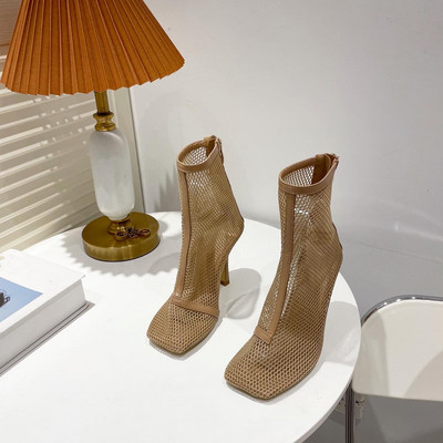 2022 nyár új női csizma divat négyzet orr üreges hálós cipzár tűsarkú bokacsizma szandál éjszakai klub bankett cipő