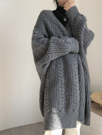 Fitaylor Нови дамски пуловери Есен Зима Модни жилетки с прилеп ръкав Топли горнища от див трикотаж
