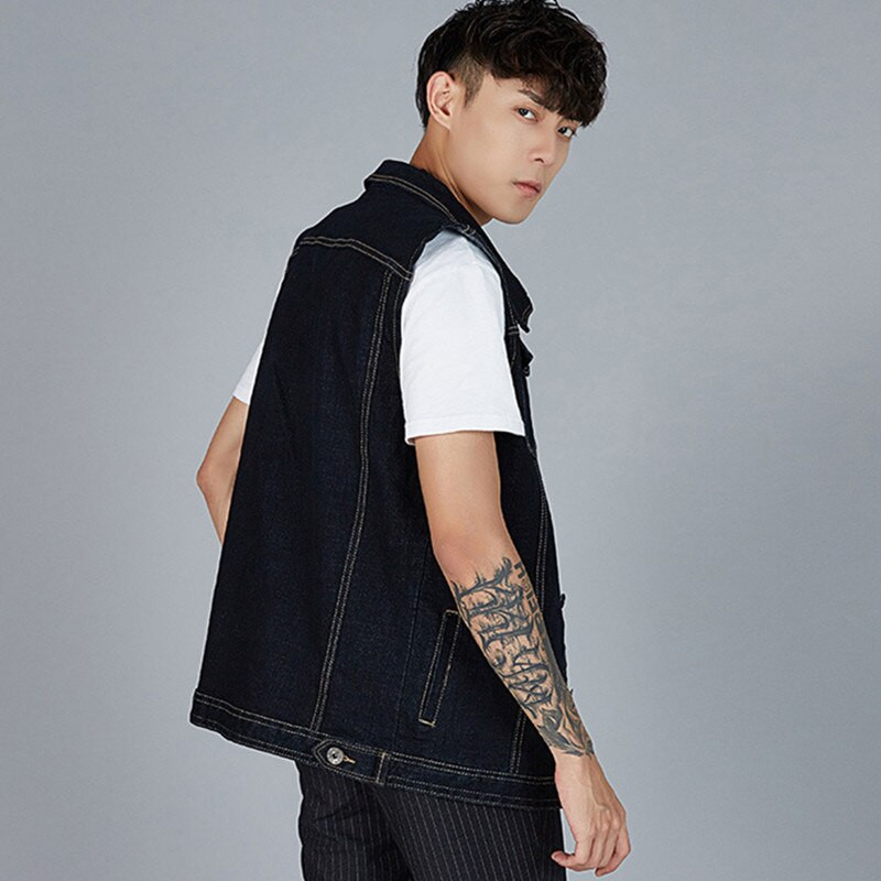 Ανδρικό γιλέκο Μαύρο Μπλε Τζιν Καουμπόικα Αγόρια Αμάνικα Ρούχα Casual Μεγάλο μέγεθος 5XL 6XL 7XL 8XL Gilet Homme Uomo kamizelka Chaleco