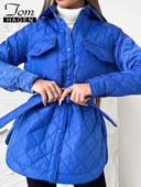 Γυναικείο χειμωνιάτικο μπουφάν Big Blue Parka Outerwear Long Warm Loose Casual Coat Vintage καπιτονέ μπουφάν για γυναίκες με ζώνη 2022