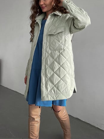 Γυναικείο χειμωνιάτικο μπουφάν Big Blue Parka Outerwear Long Warm Loose Casual Coat Vintage καπιτονέ μπουφάν για γυναίκες με ζώνη 2022